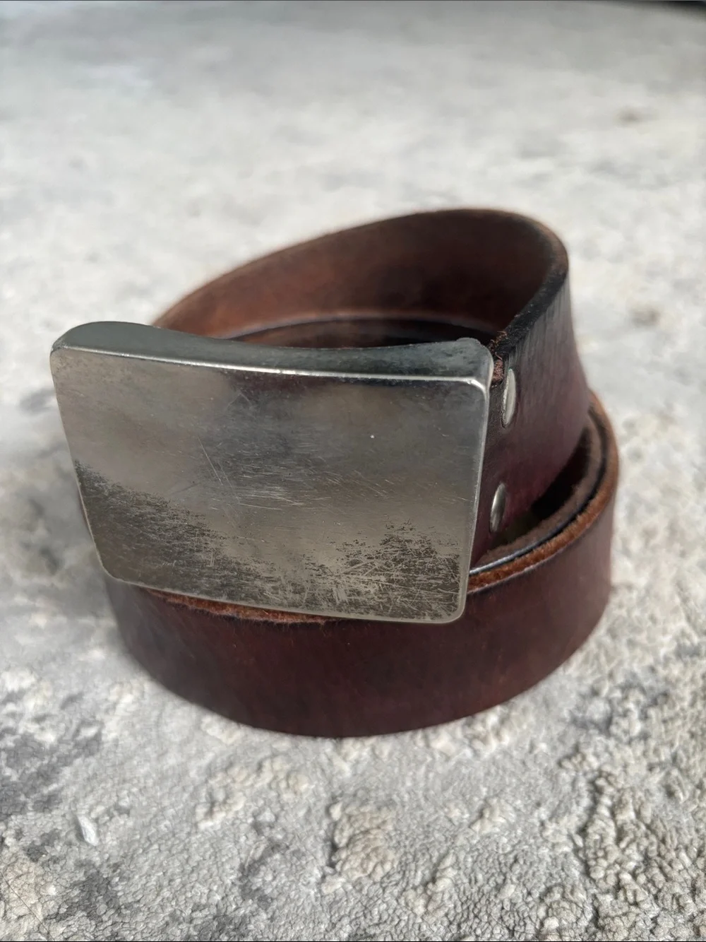 Aeropostale Brown Leather Belt with Rectangular Silver Plate Buckle
